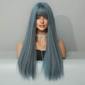 7JHH WIGS C-0339 24'' Long Straight Blue Wig